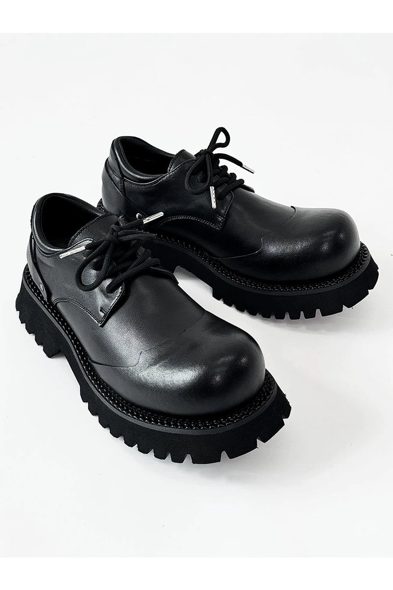 Chunky Black Platform Derby Shoes with Rounded Toe