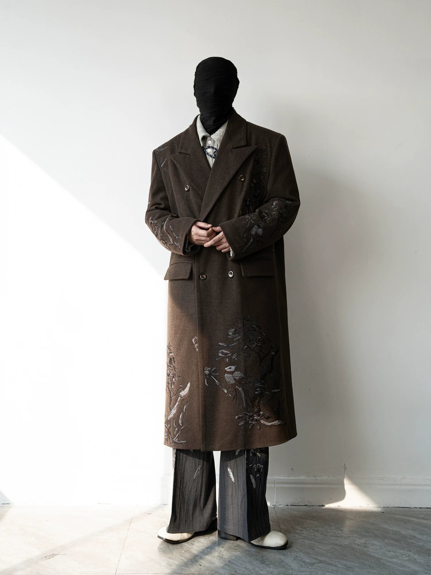 Nocturne Aviary Embroidered Wool Overcoat