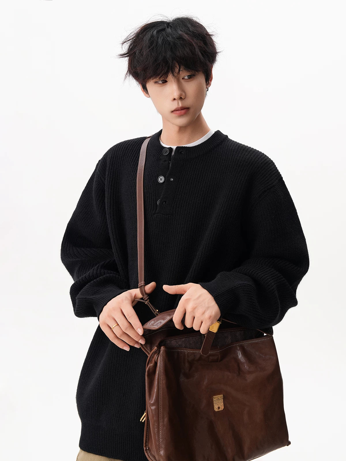 Waffle Henley Knit Sweater