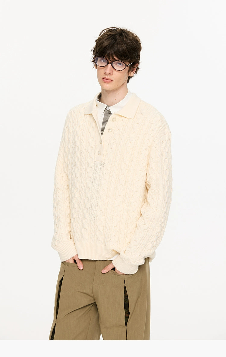 Cable Knit Polo Collar Sweater