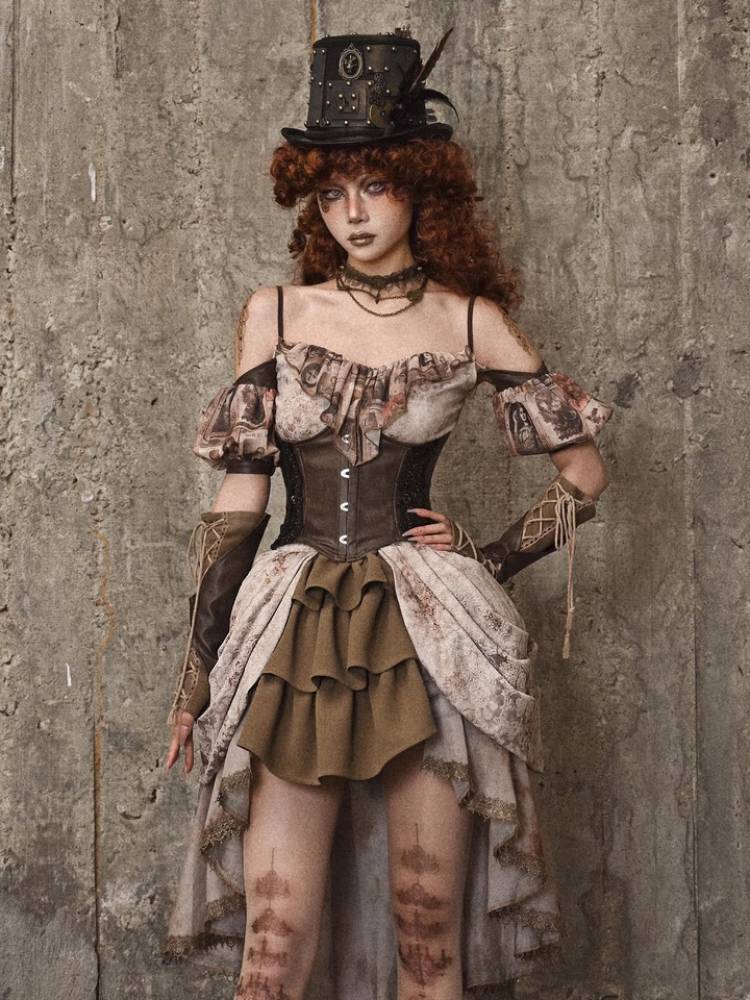 Steampunk Brown Leather Underbust Corset