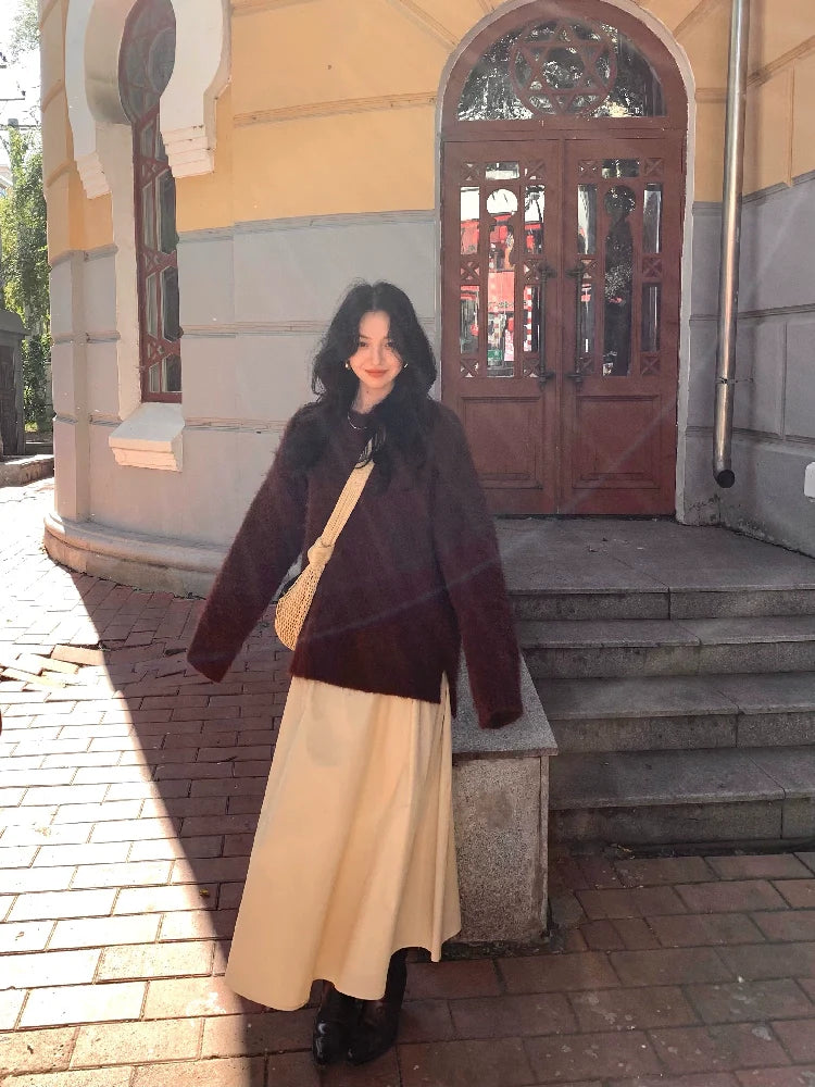 Flowing High-Waisted A-Line Midi Skirt