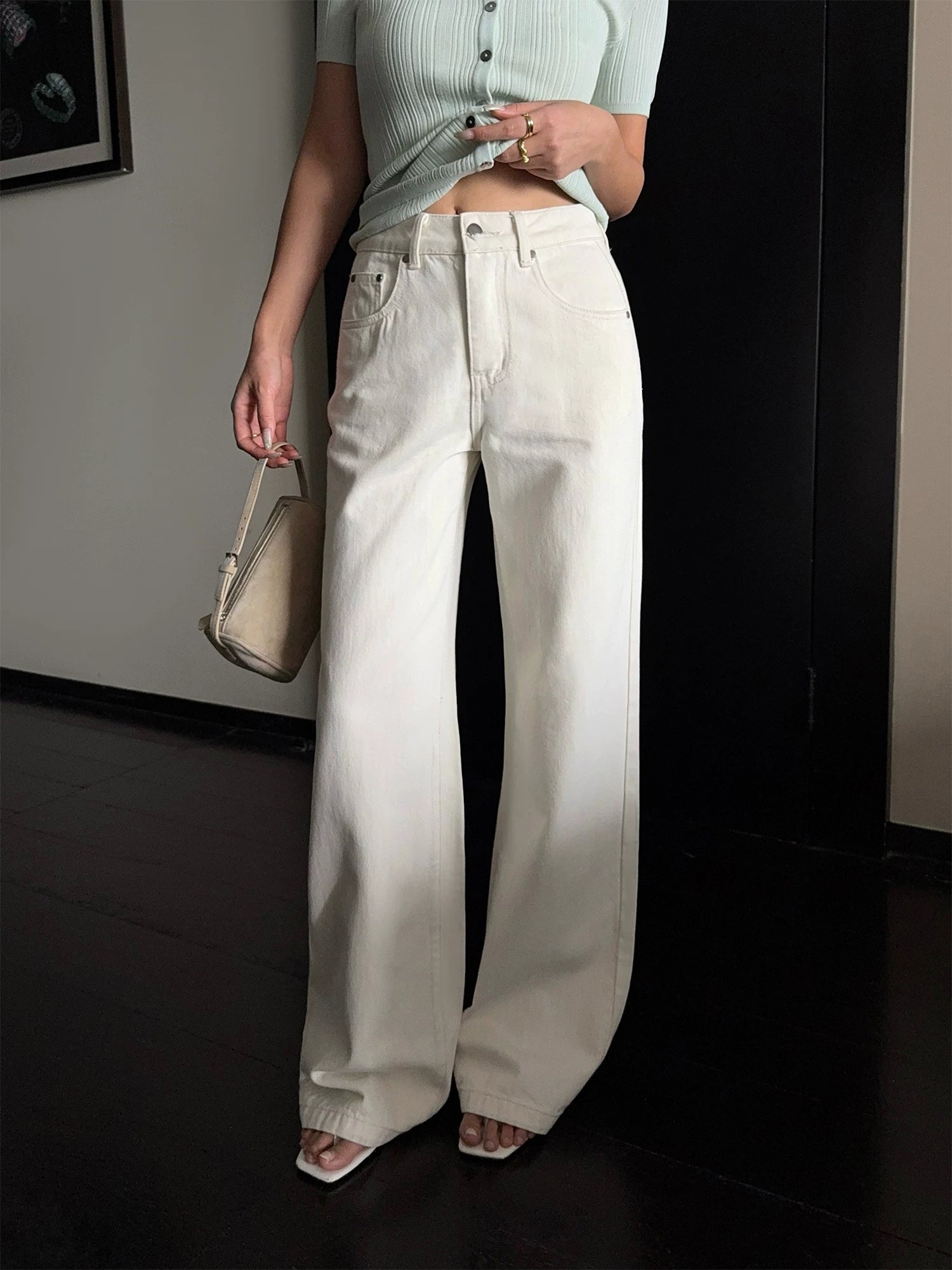 Cloudline Wide-Leg Cream Denim Pants