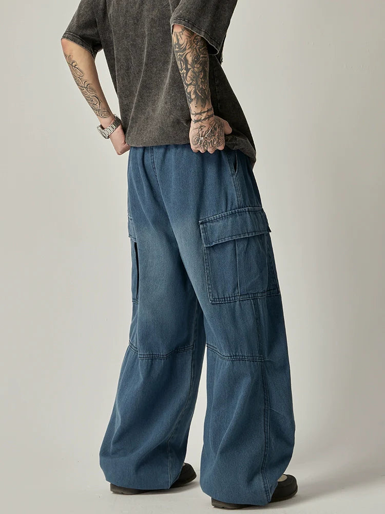 Drawstring Wide Leg Washed Cargo Pants