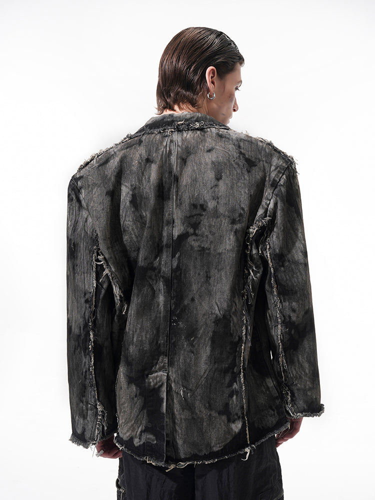 Distressed Dark Denim Blazer Jacket