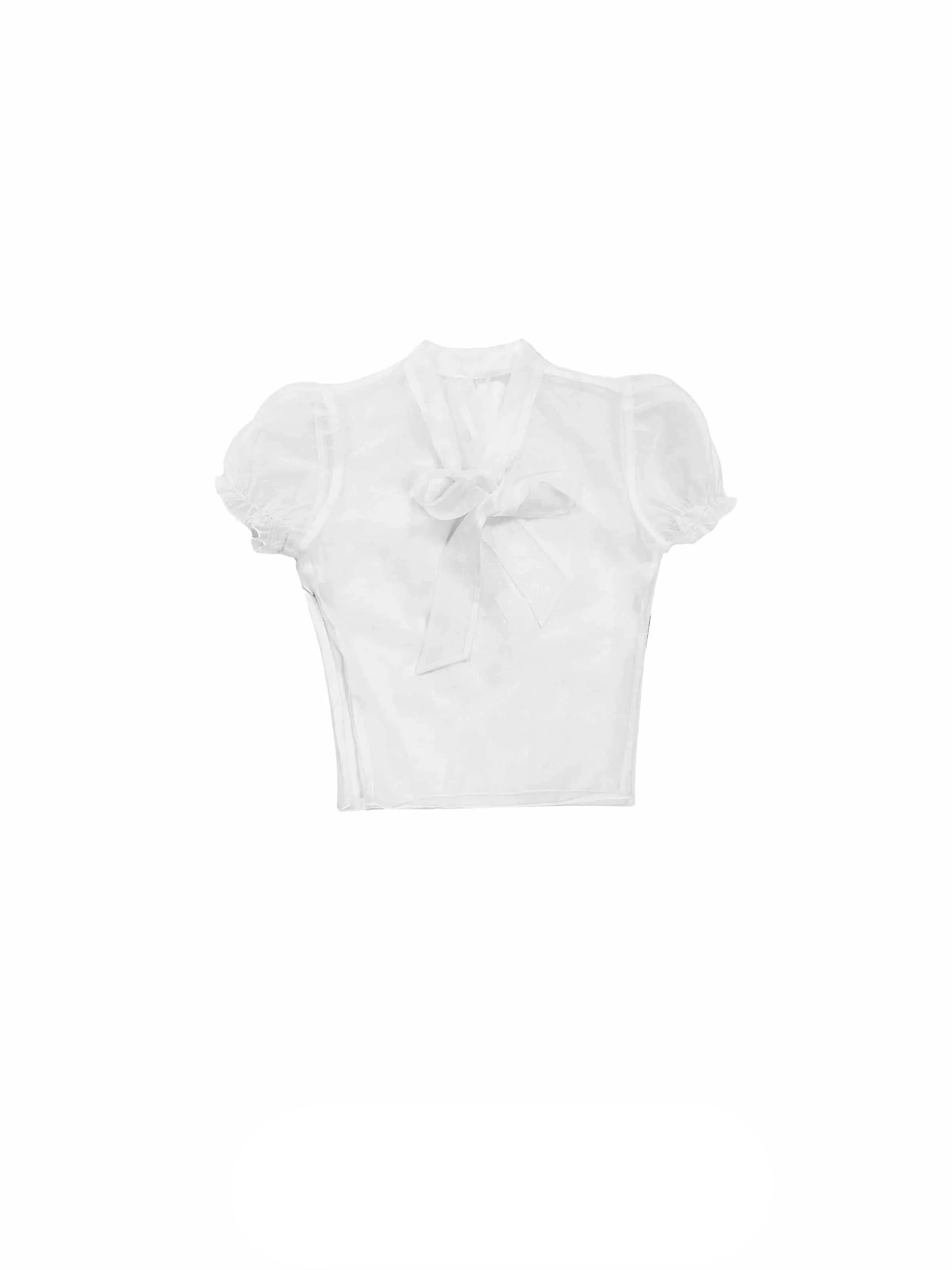 Ethereal White Summer Set: Puff-Sleeve Crop Top & Scalloped Tie-Side Mini Skirt