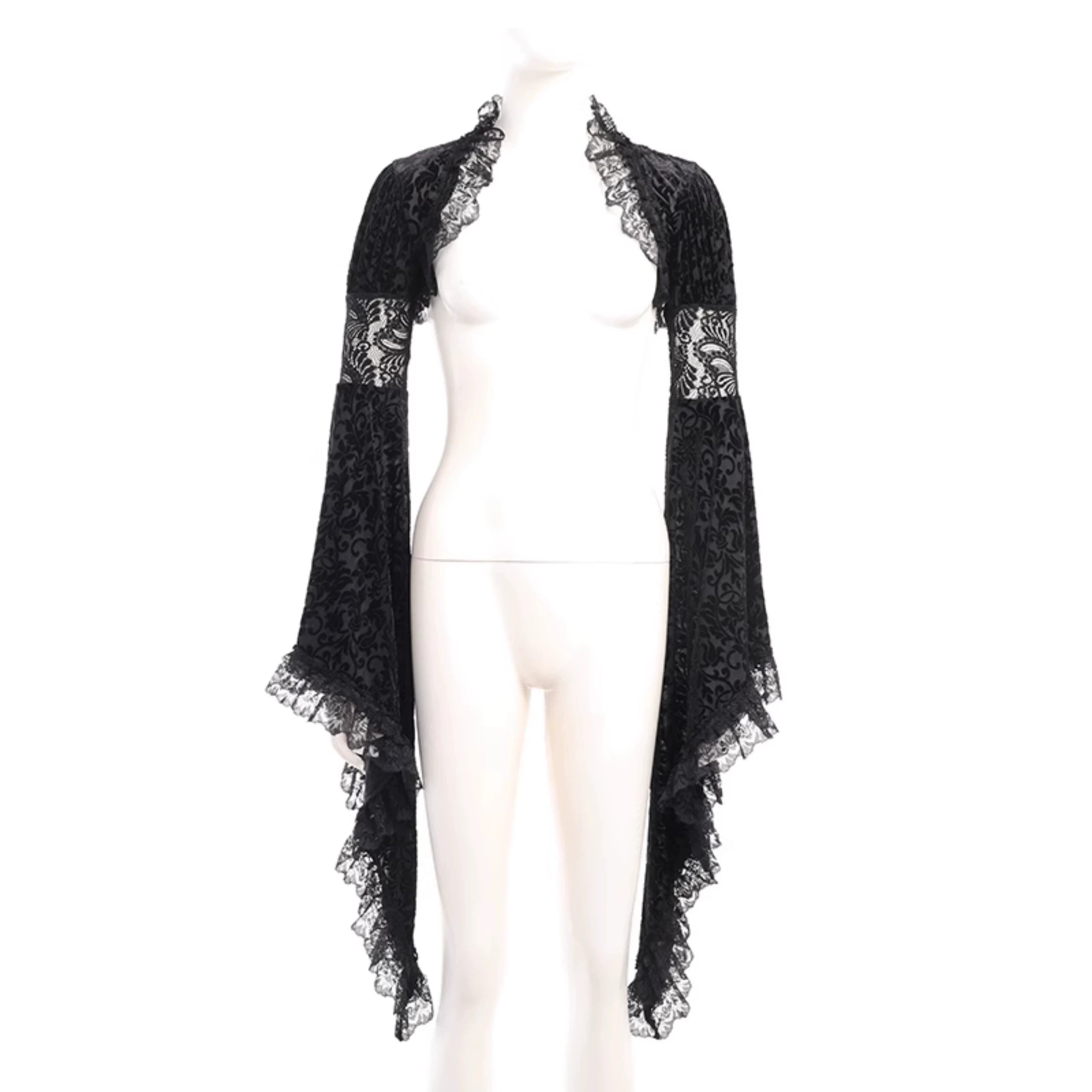 Wannathis Gothic Victorian Velvet Dress Set - Black Lace Bolero Shrug And Long Slit Dress