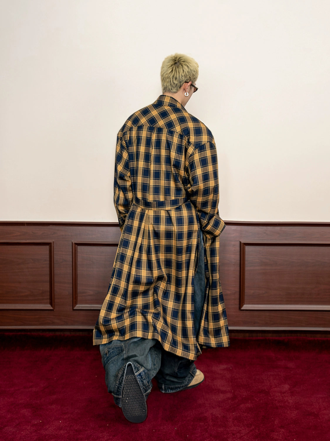 Oversized Plaid Belted Trench Coat
