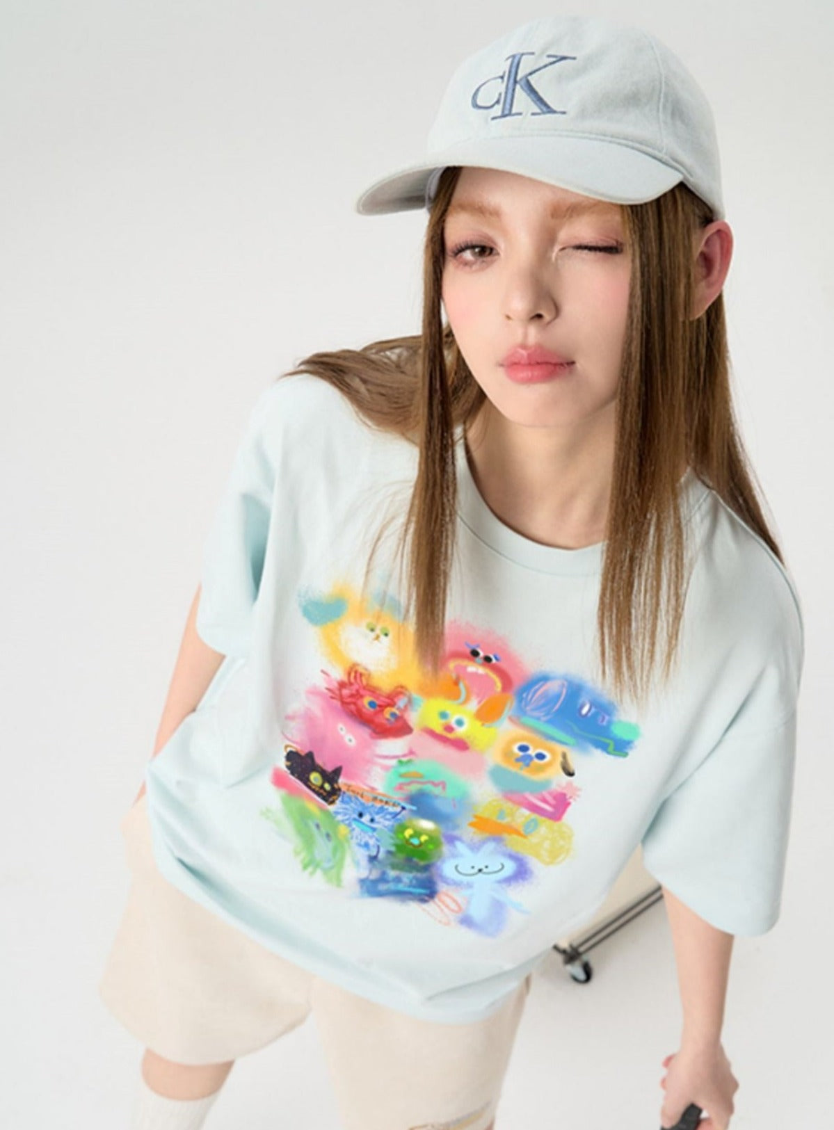 Inkjet Color Graffiti Print T-Shirt - chiclara