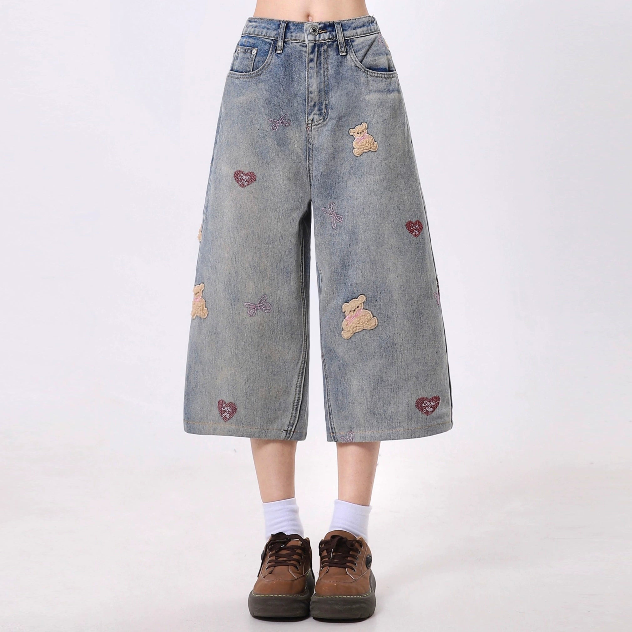 Teddy Bear and Heart Print Culottes