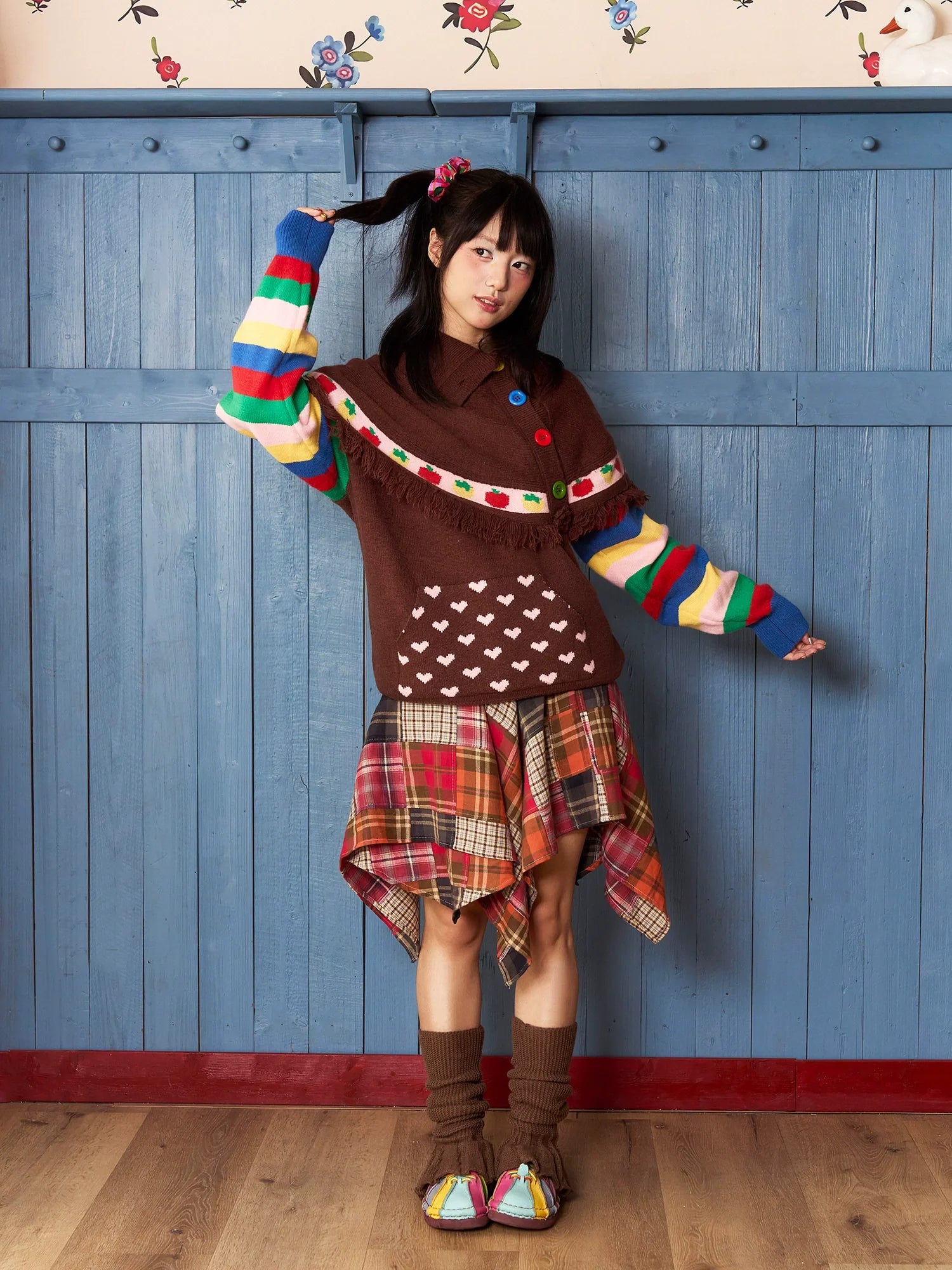 Fruity Hearts Poncho Rainbow Sweater