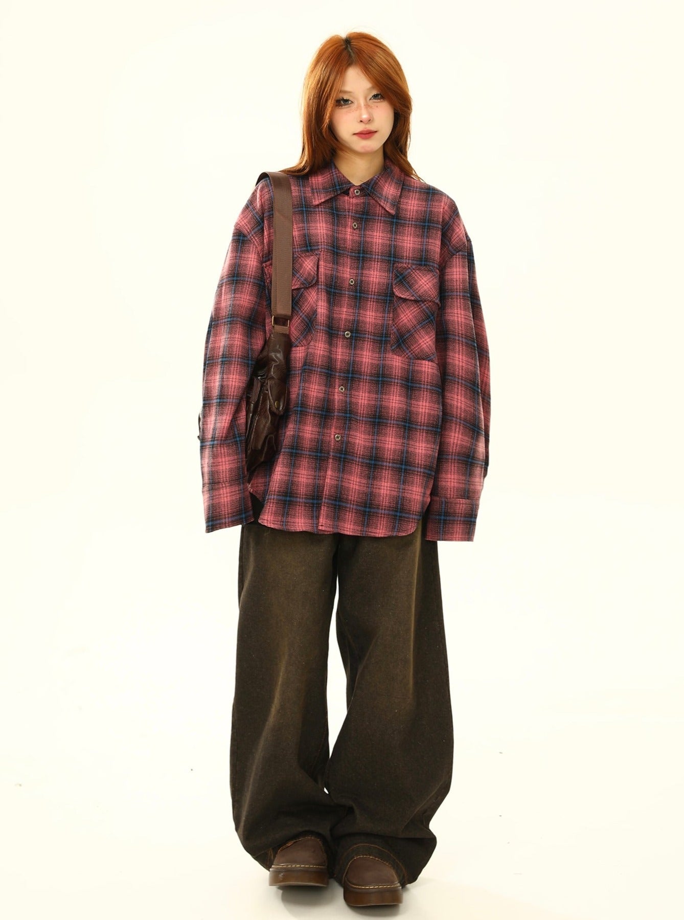 Retro Oversized Plaid Flannel Shirt