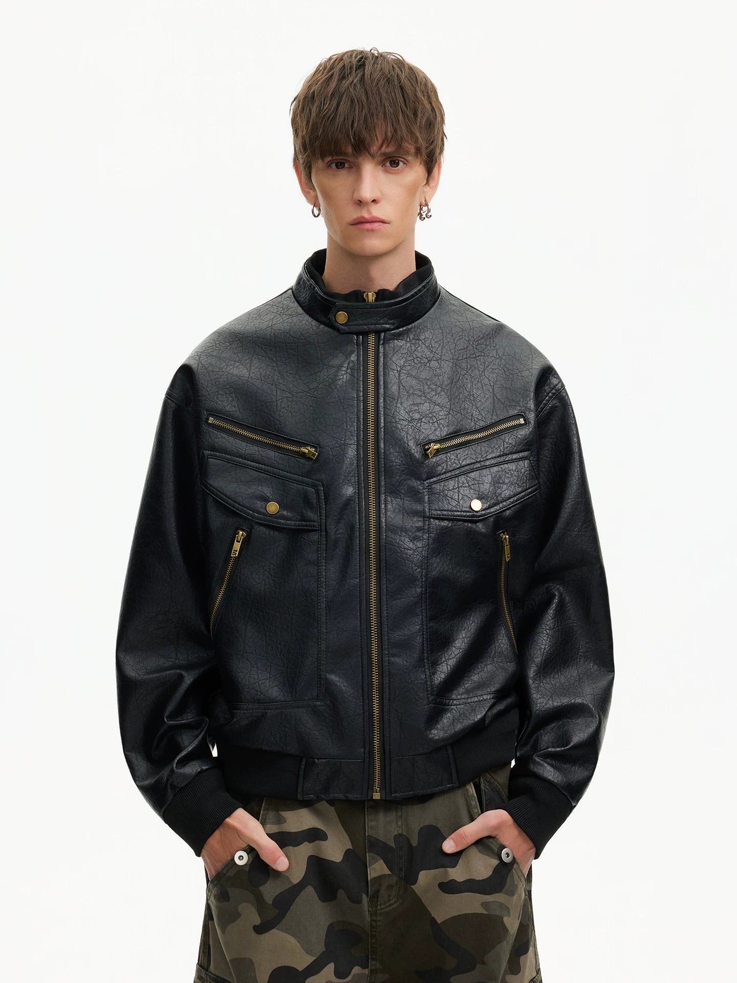 Retro Moto Zip Faux‑Leather Jacket