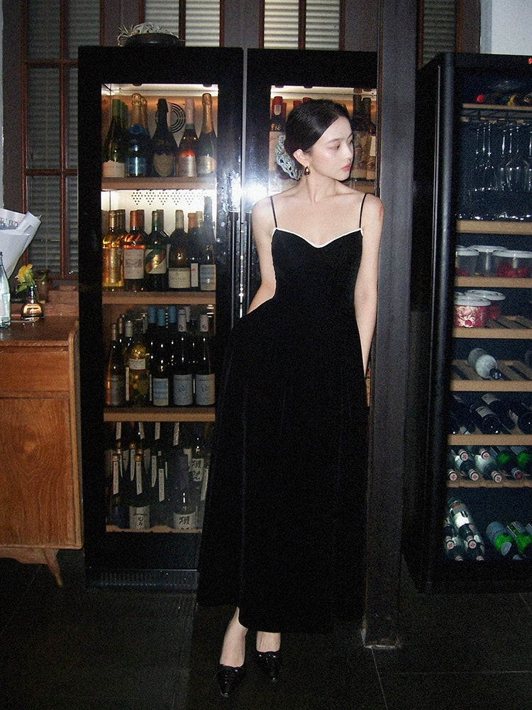 Velvet Spaghetti Strap Maxi Swing Dress