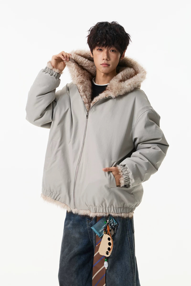 Glacier Haze Faux-Fur Hoodie Coat