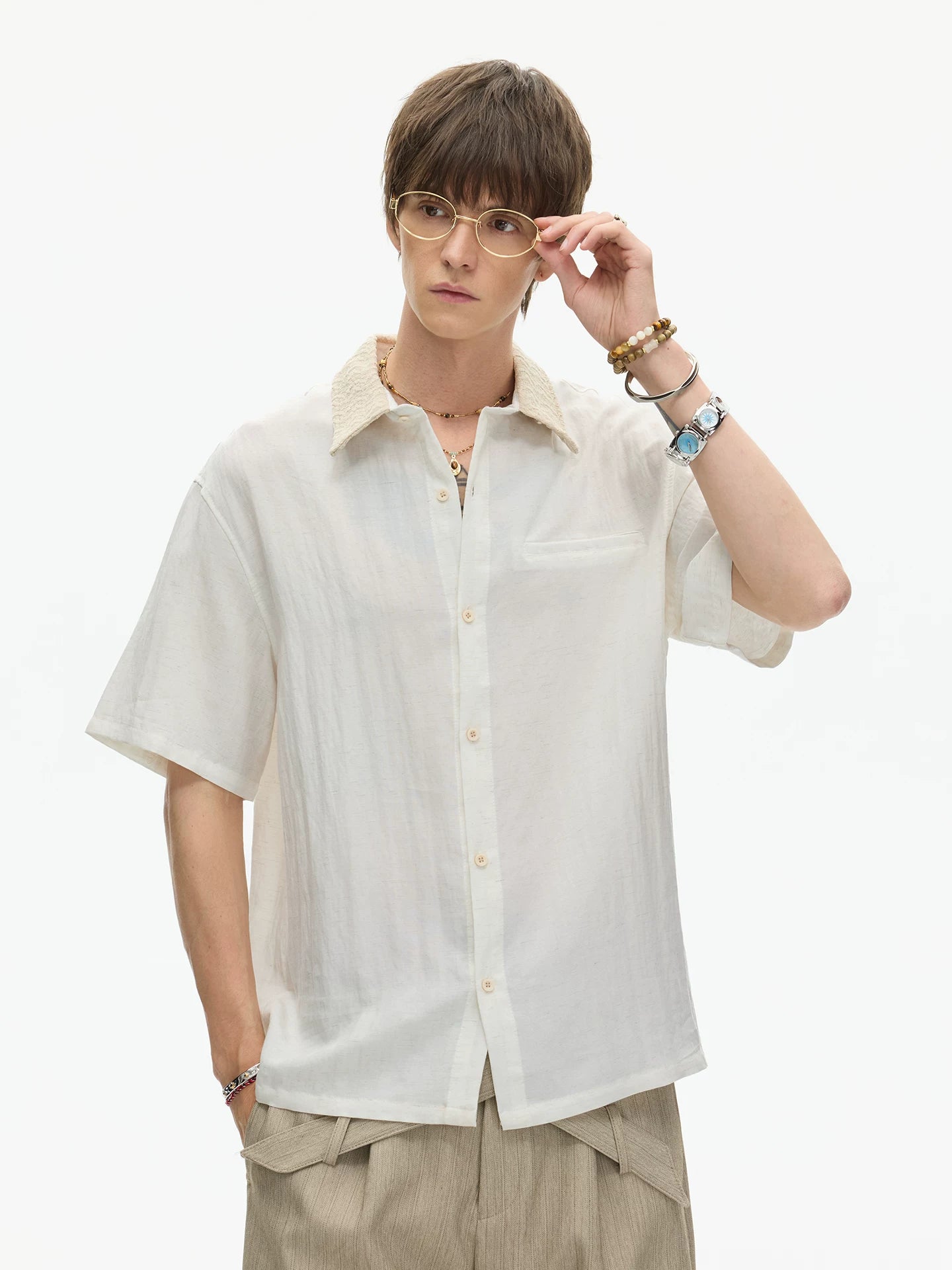 Collar Textured Camp Shirt