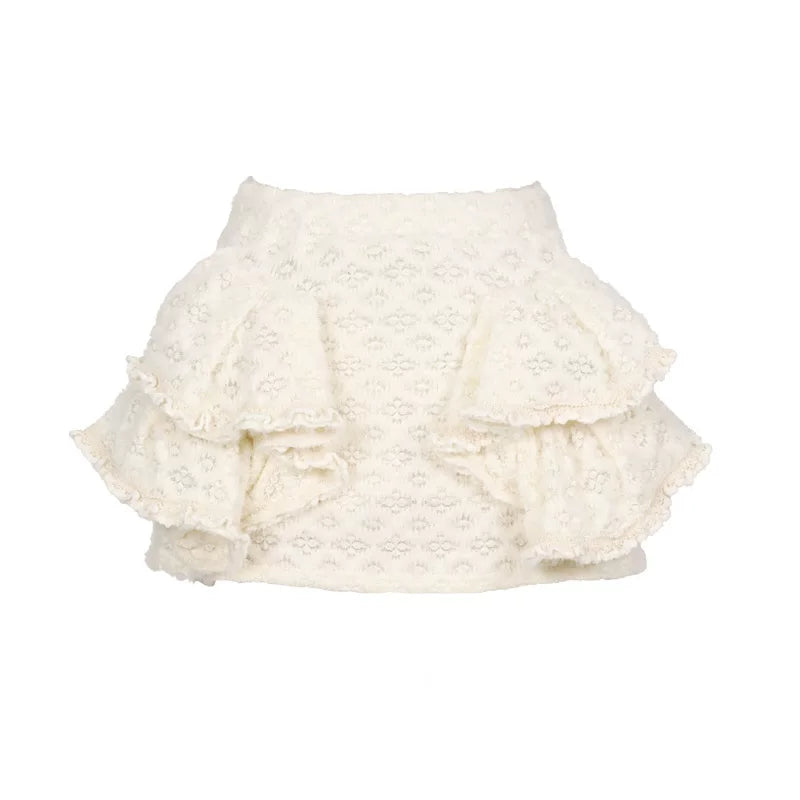 Ivory Ruffle Knit Mini Skirt