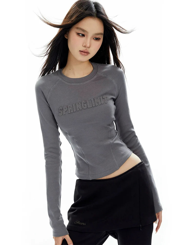 Gray Embossed Crop Sweatshirt