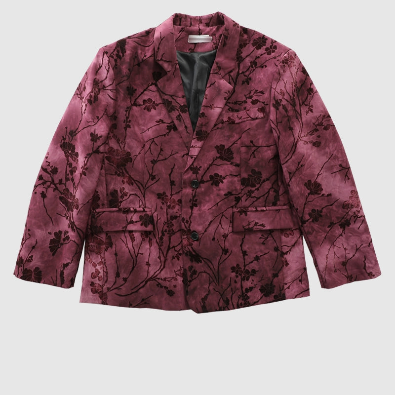 Pink Velvet Floral Pattern Blazer