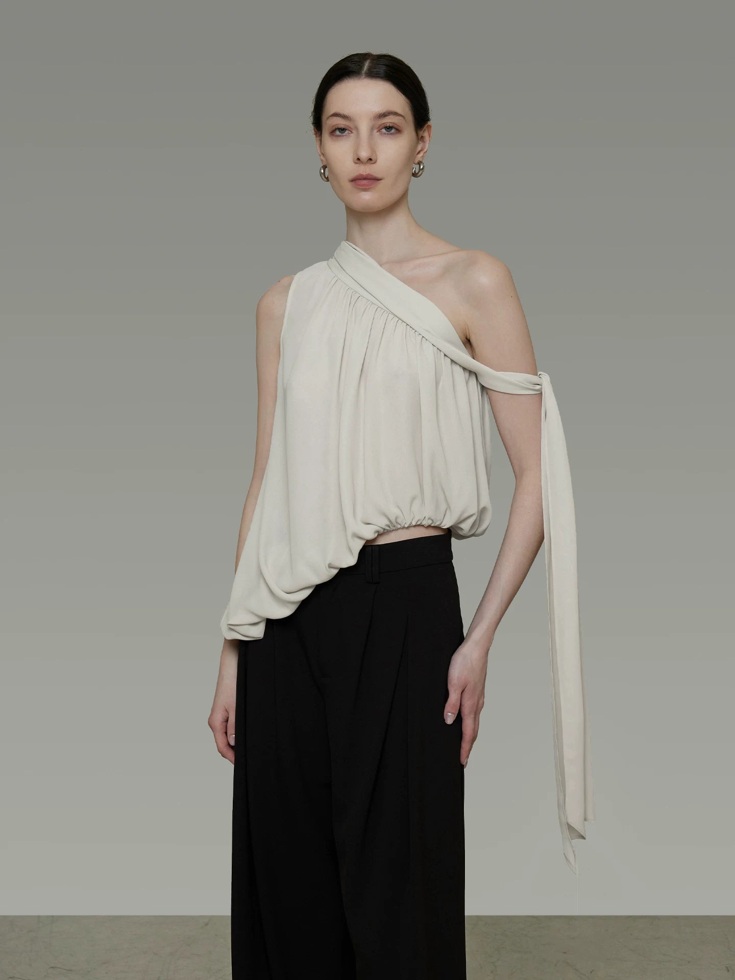 Asymmetric Tie-Drape One-Shoulder Tank Top
