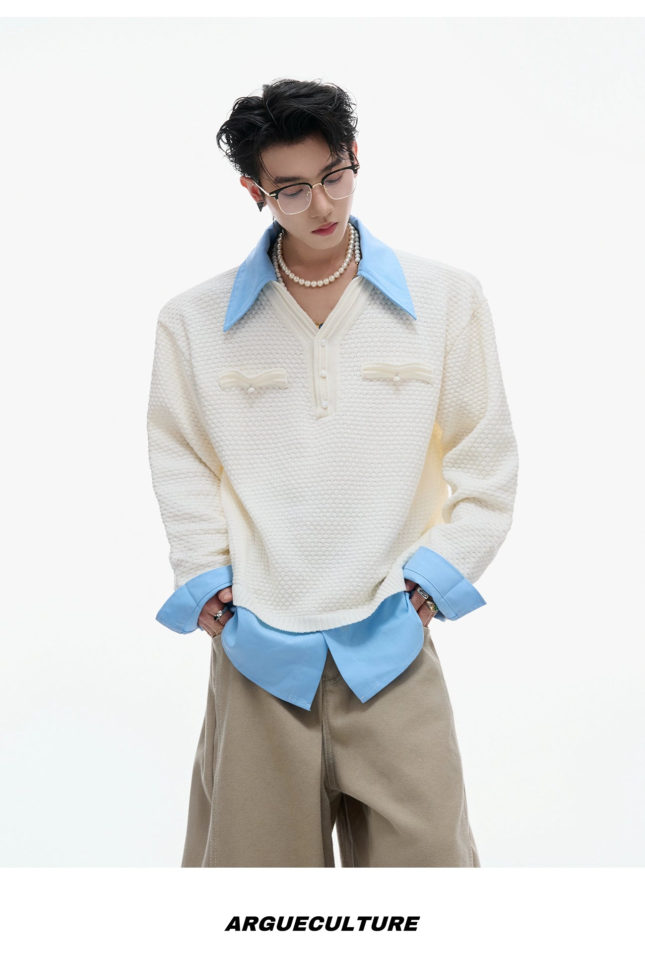 Textured Fake Layered Sweater