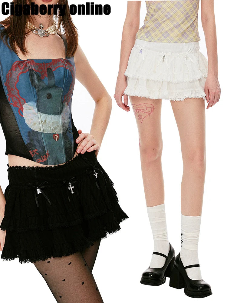 Tiered Lace Mini Skirts