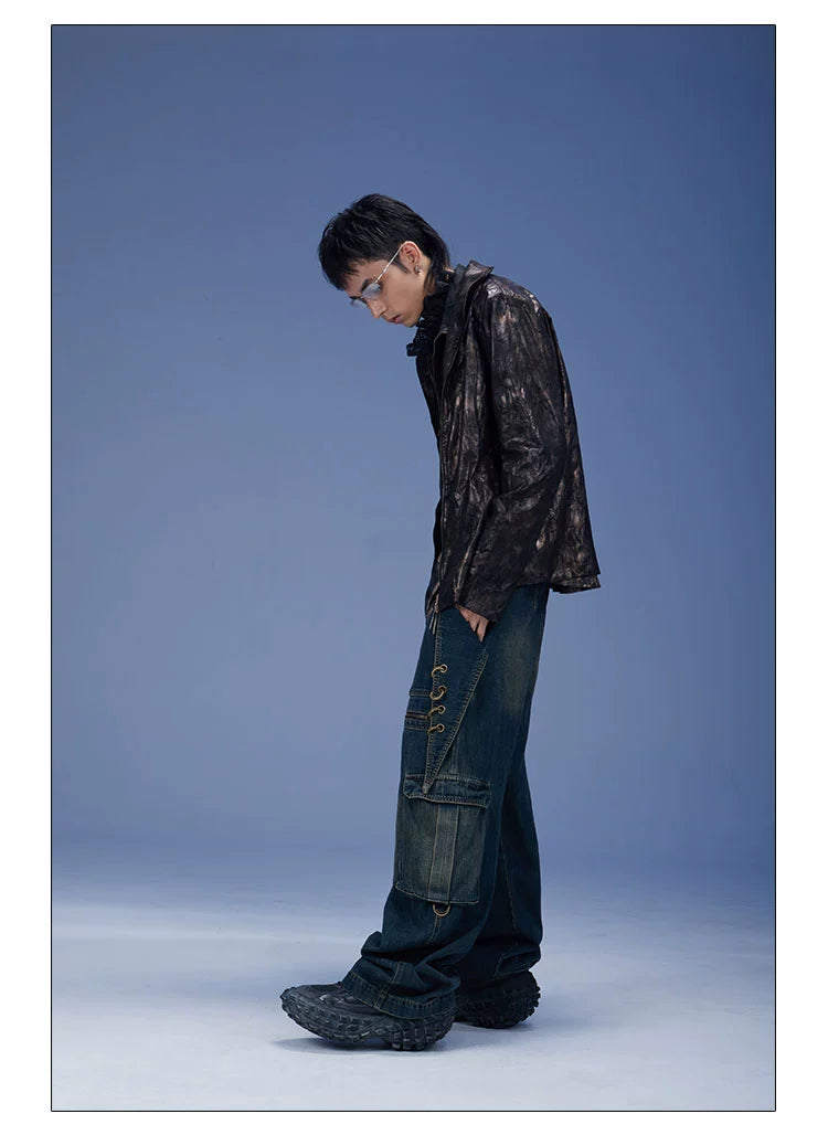 Lace-Up Pocket Cargo Jeans