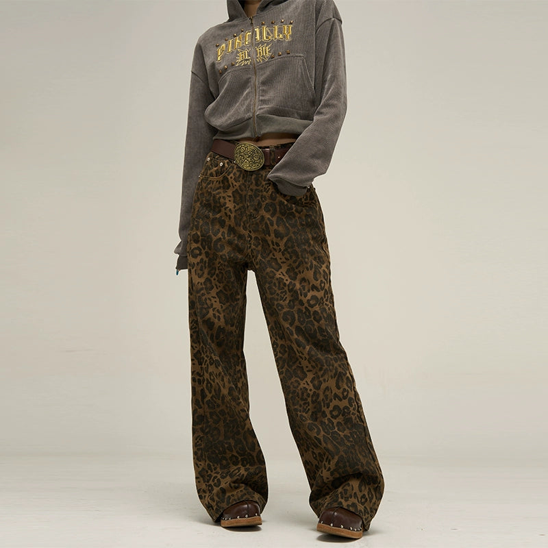 Leopard Print Relaxed Wide Leg Pants