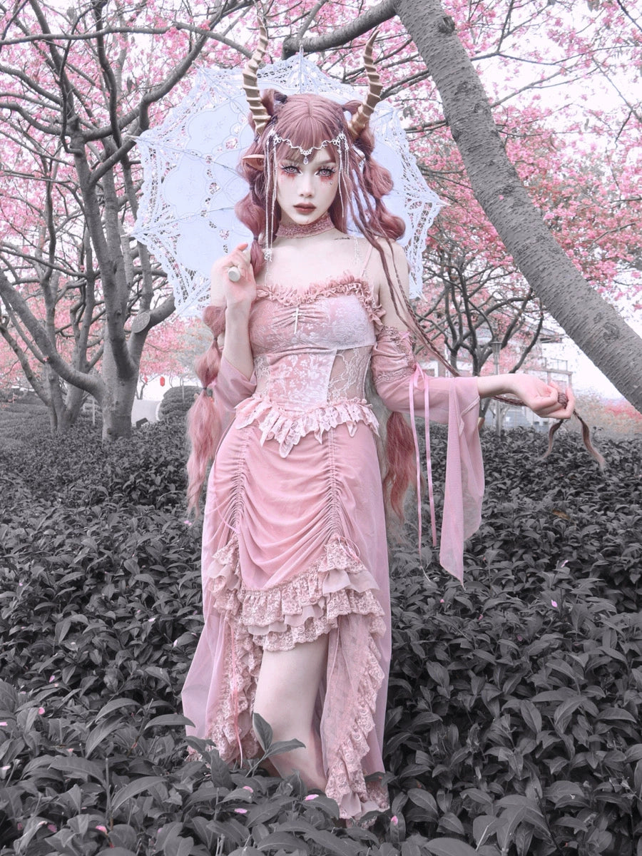 Fairycore Pink Lace Corset Dress