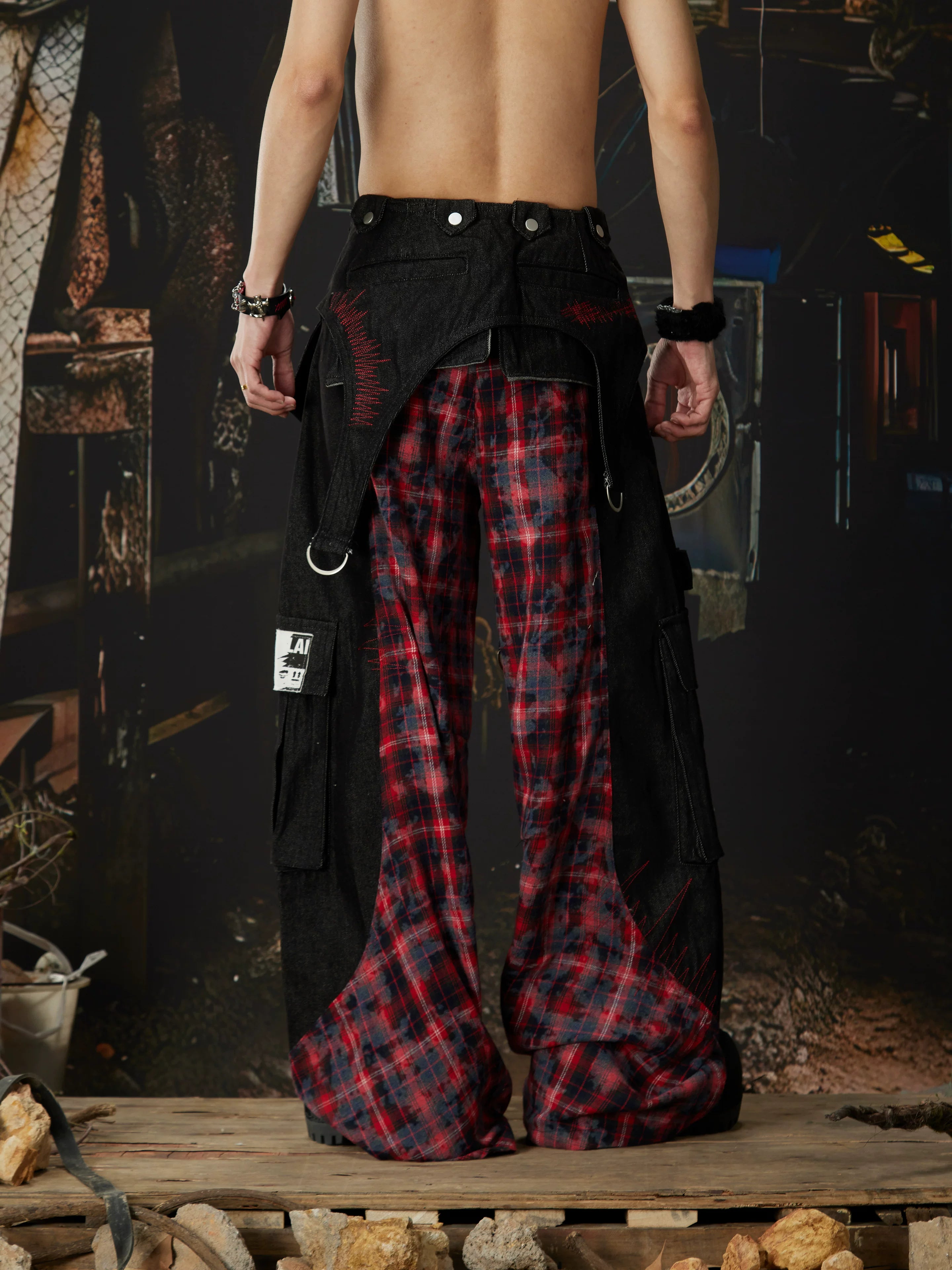 Riot Plaid Layered Trench Cargo Pants