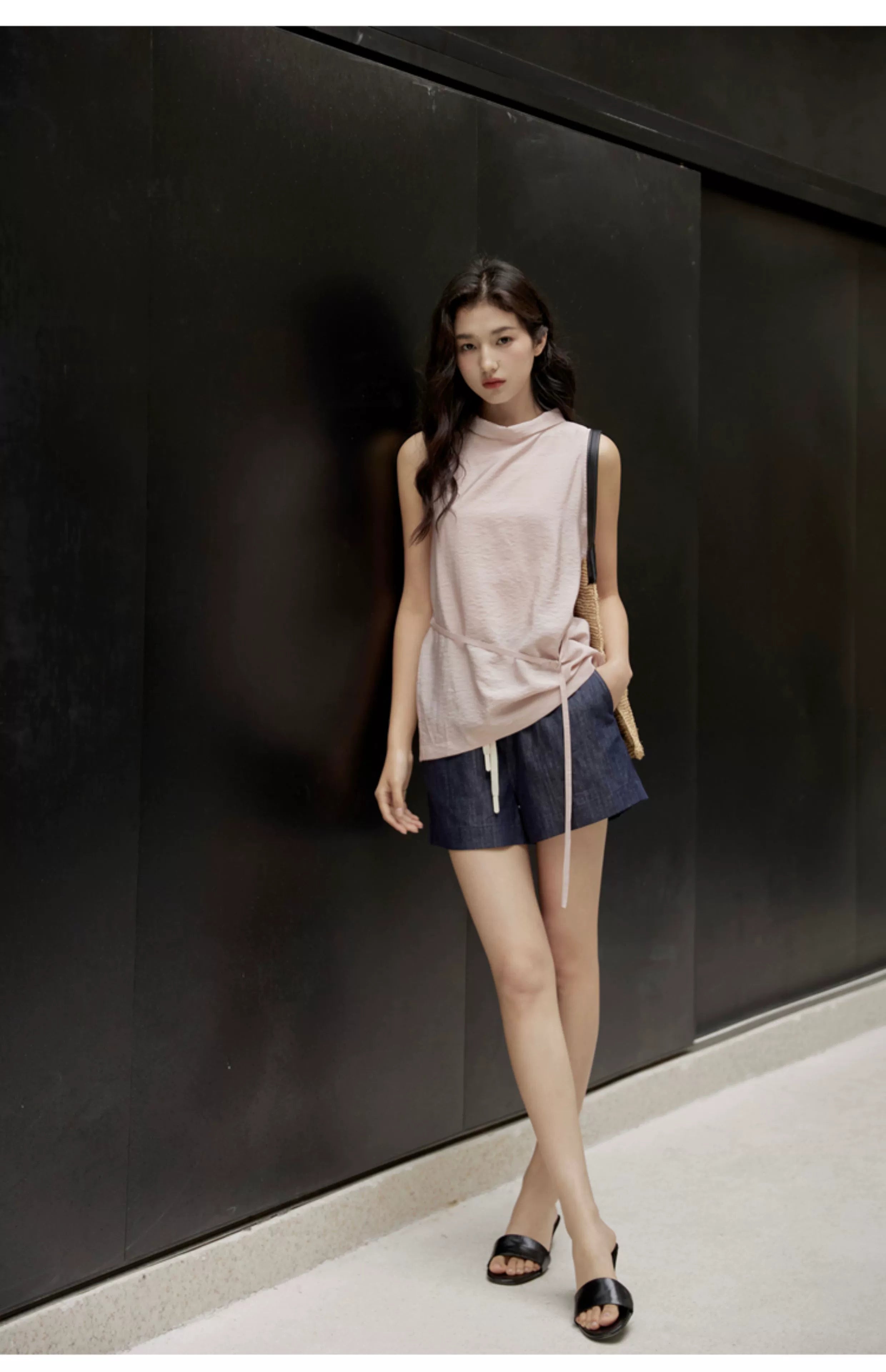 Sleeveless Light Pink Belted Top