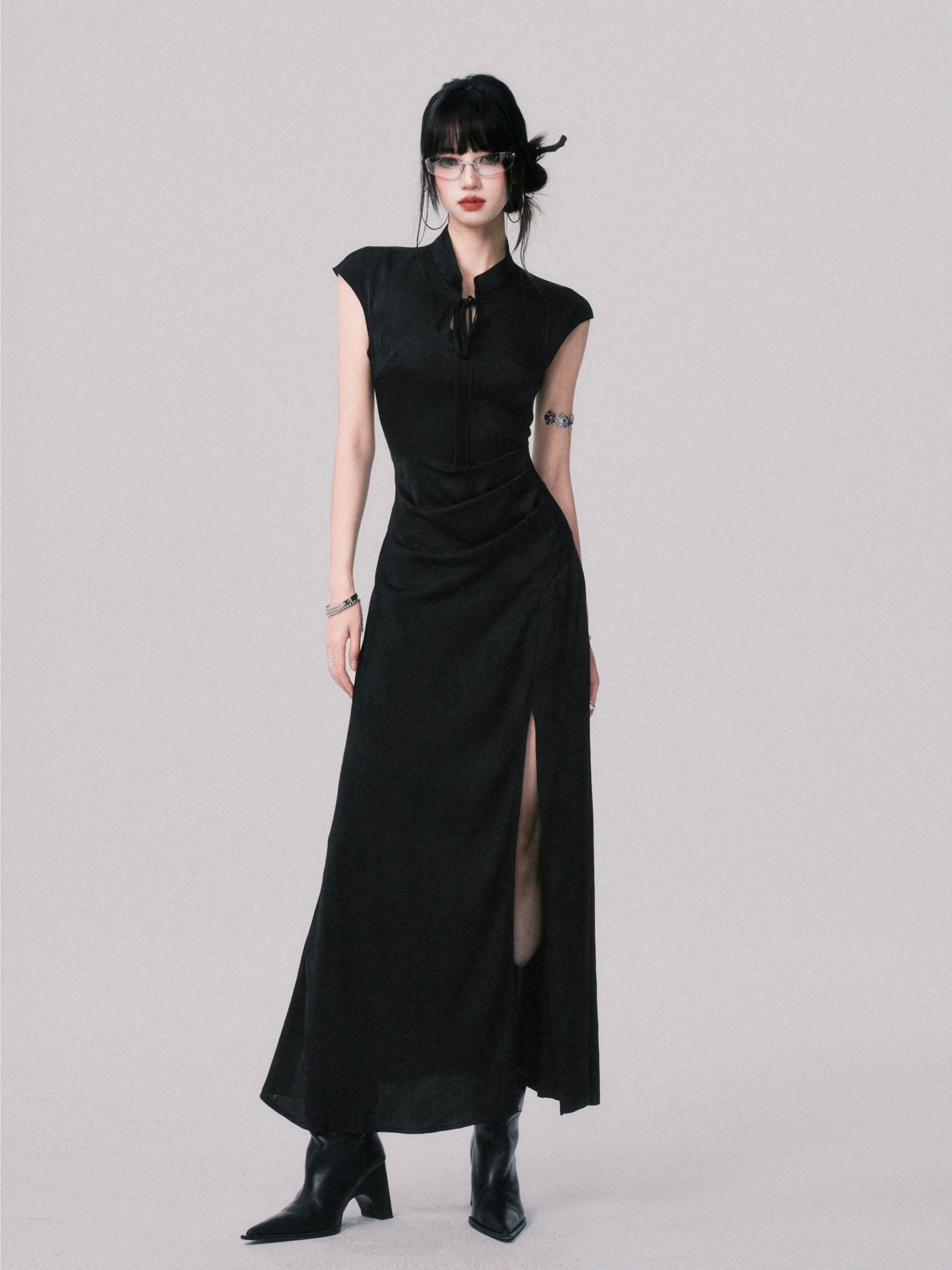 Midnight Cipher Cheongsam Maxi Dress