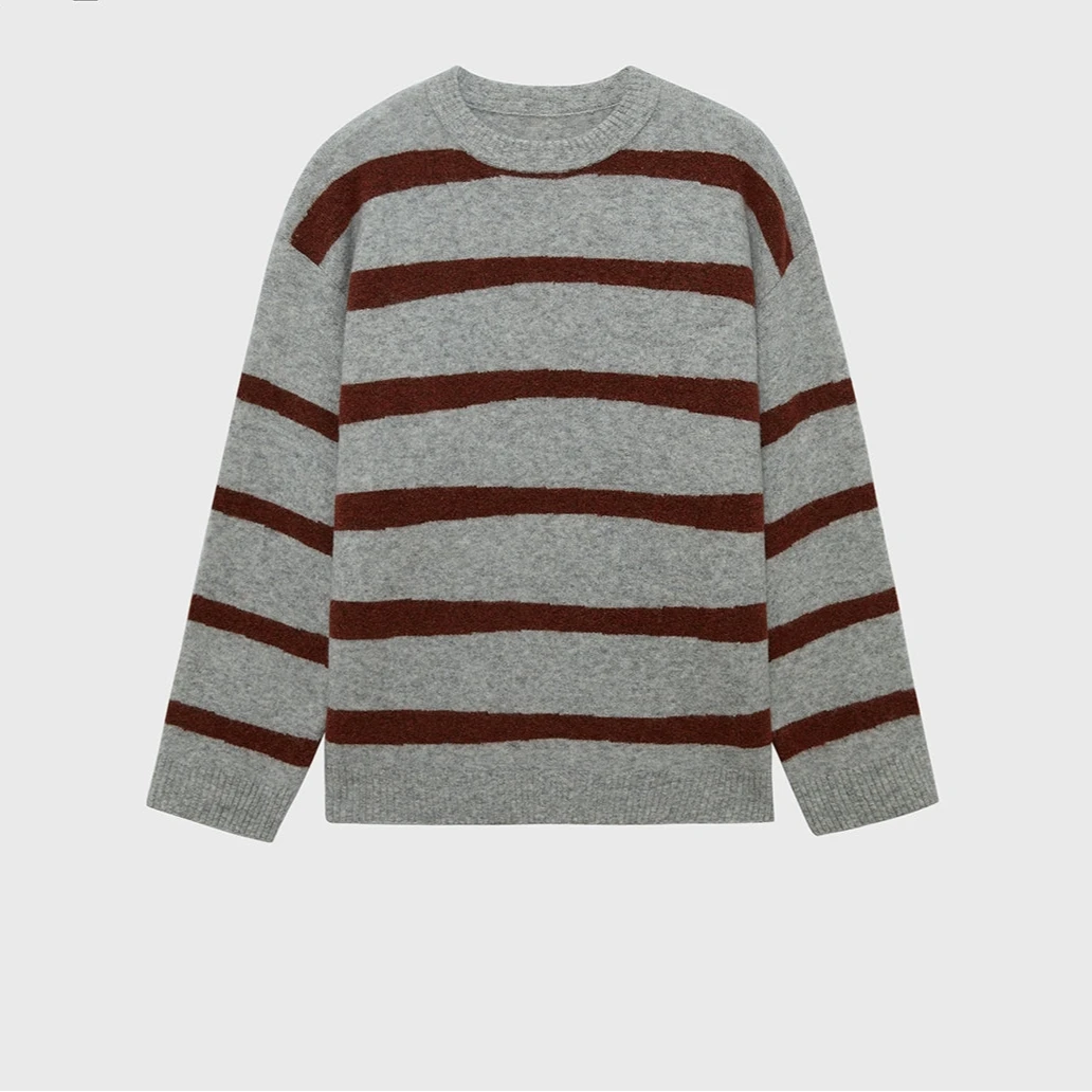 Contrast Stripe Crew Neck Knit Sweater