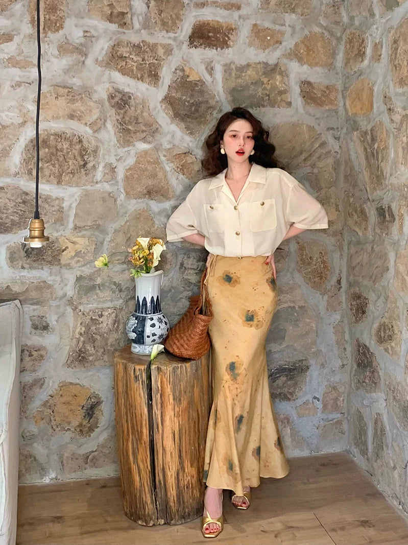 Beige Short Sleeve Button Up Shirt