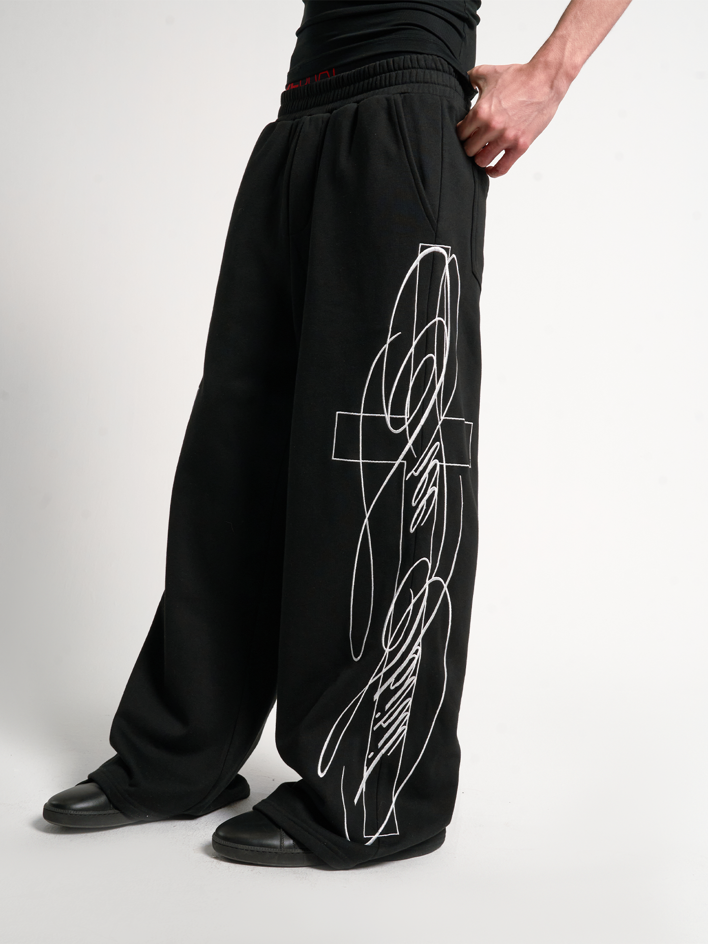 Cross Script Wide-Leg Track Pants