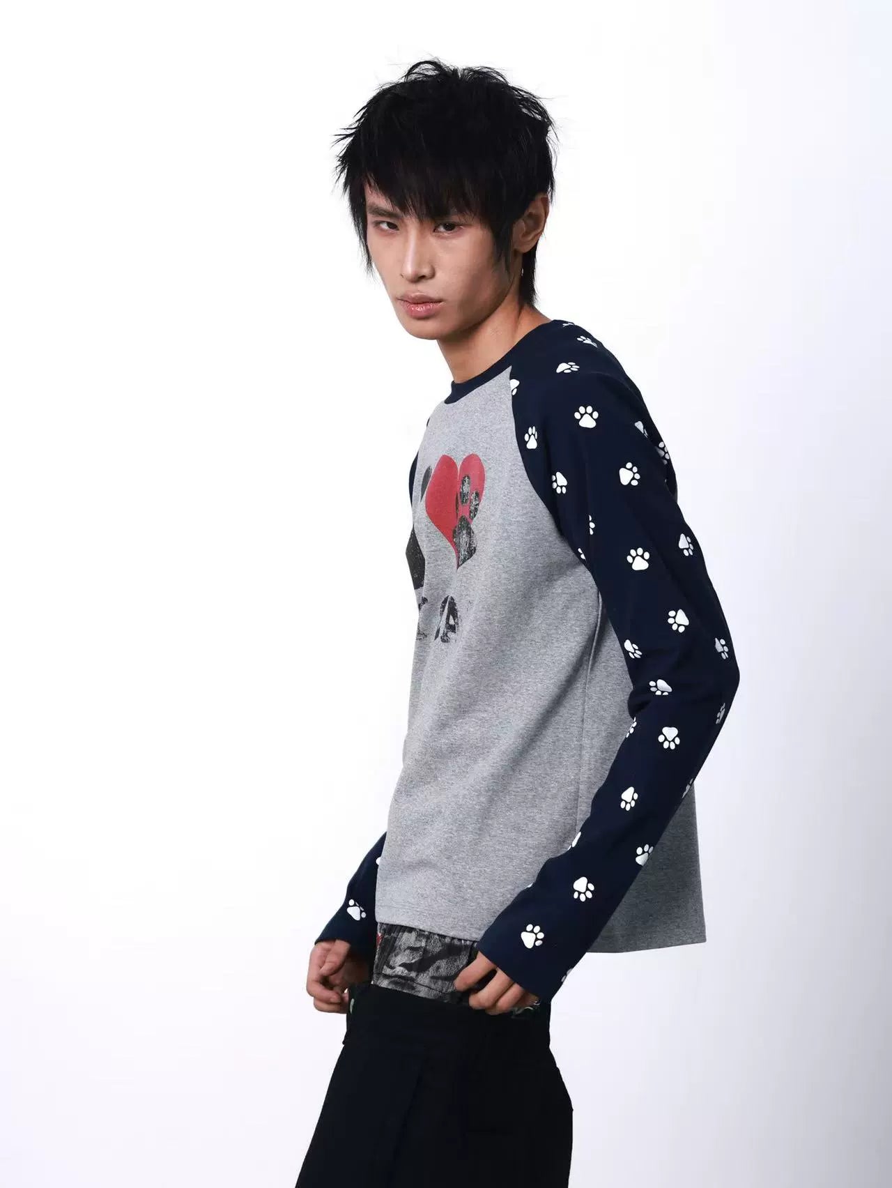 Pawprint Heart Cat Lover Raglan Longsleeve