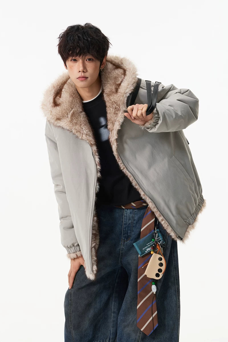 Glacier Haze Faux-Fur Hoodie Coat