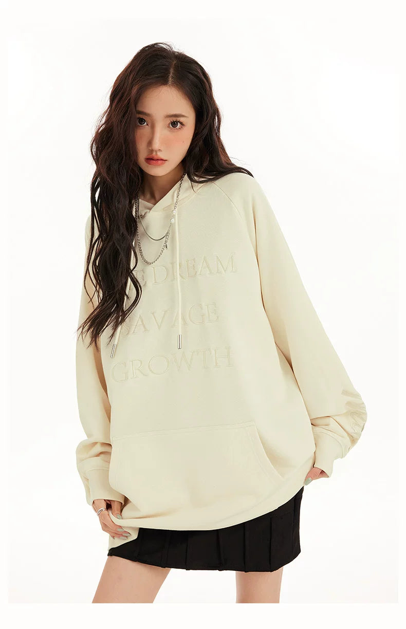 Embossed Lettering Oversized Pullover Hoodie