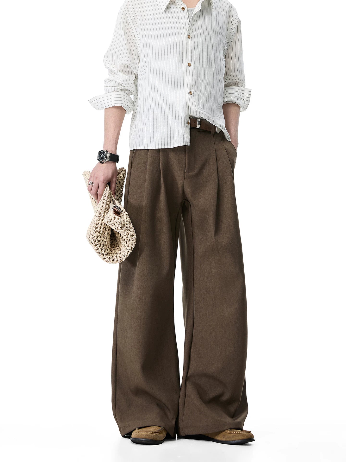 Walnut Drape Wide-Leg Trousers