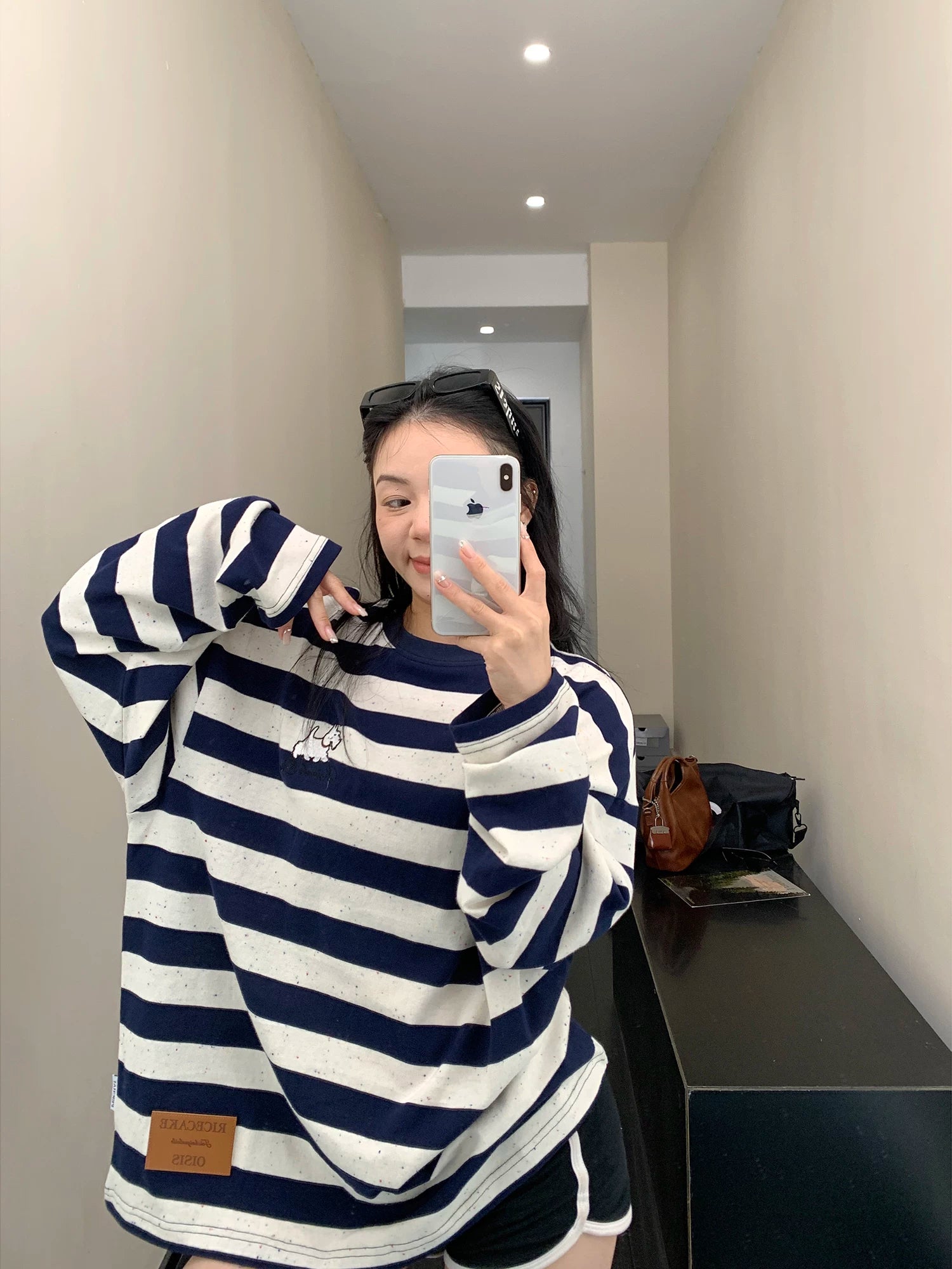 Navy Speckle Stripe Pup Tee