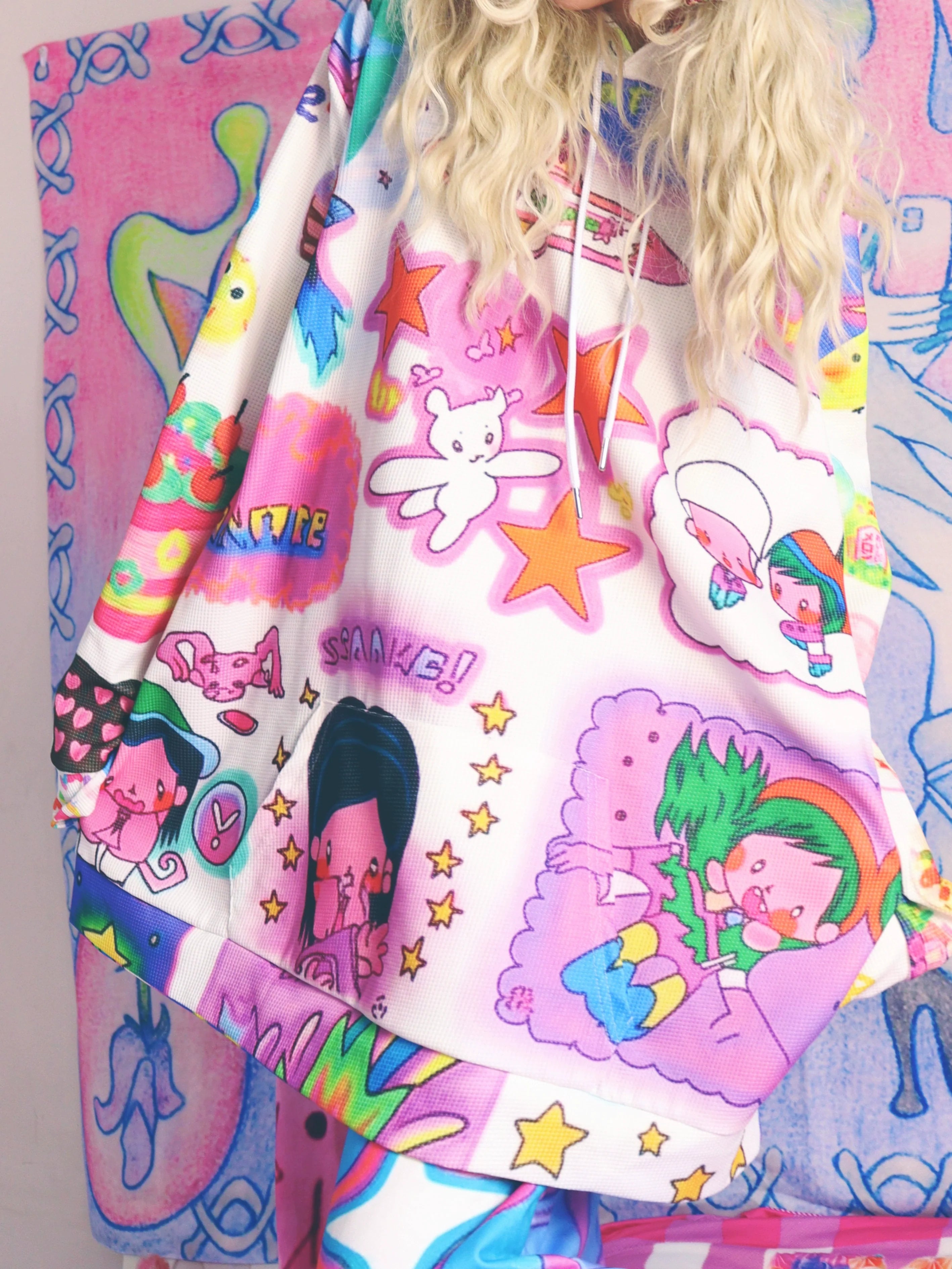 Kawaii Character Print Hoodie