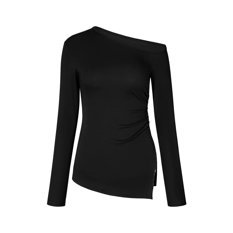 Black Asymmetric Long Sleeve T-shirt