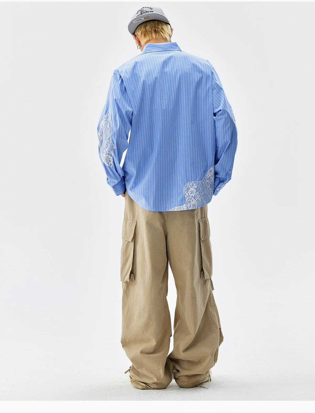 Lace Patchwork Pinstripe Shirt
