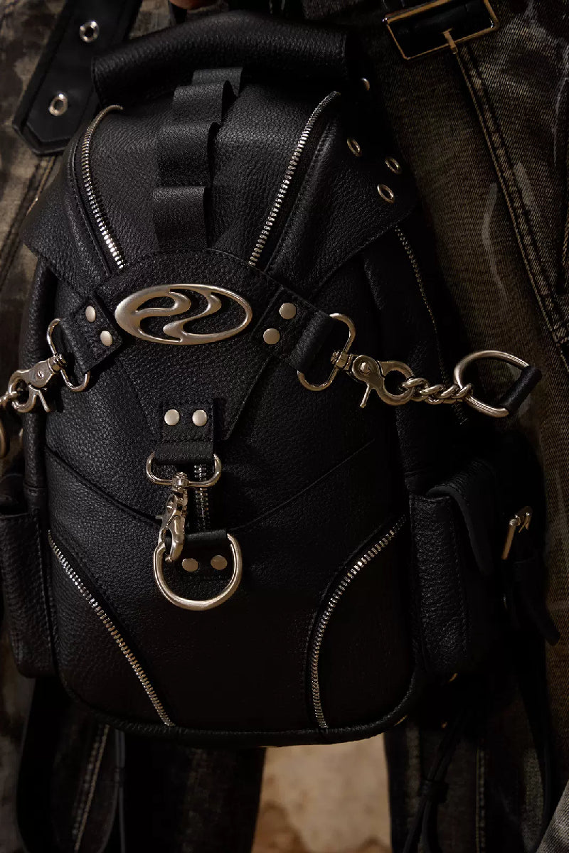 Black Metal Ring Biker Mini Backpack