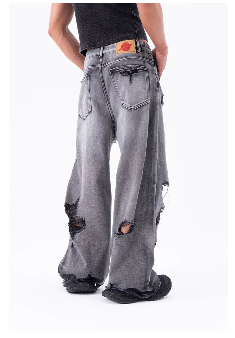 Ruin Fade Shredded Wide-Leg Jeans