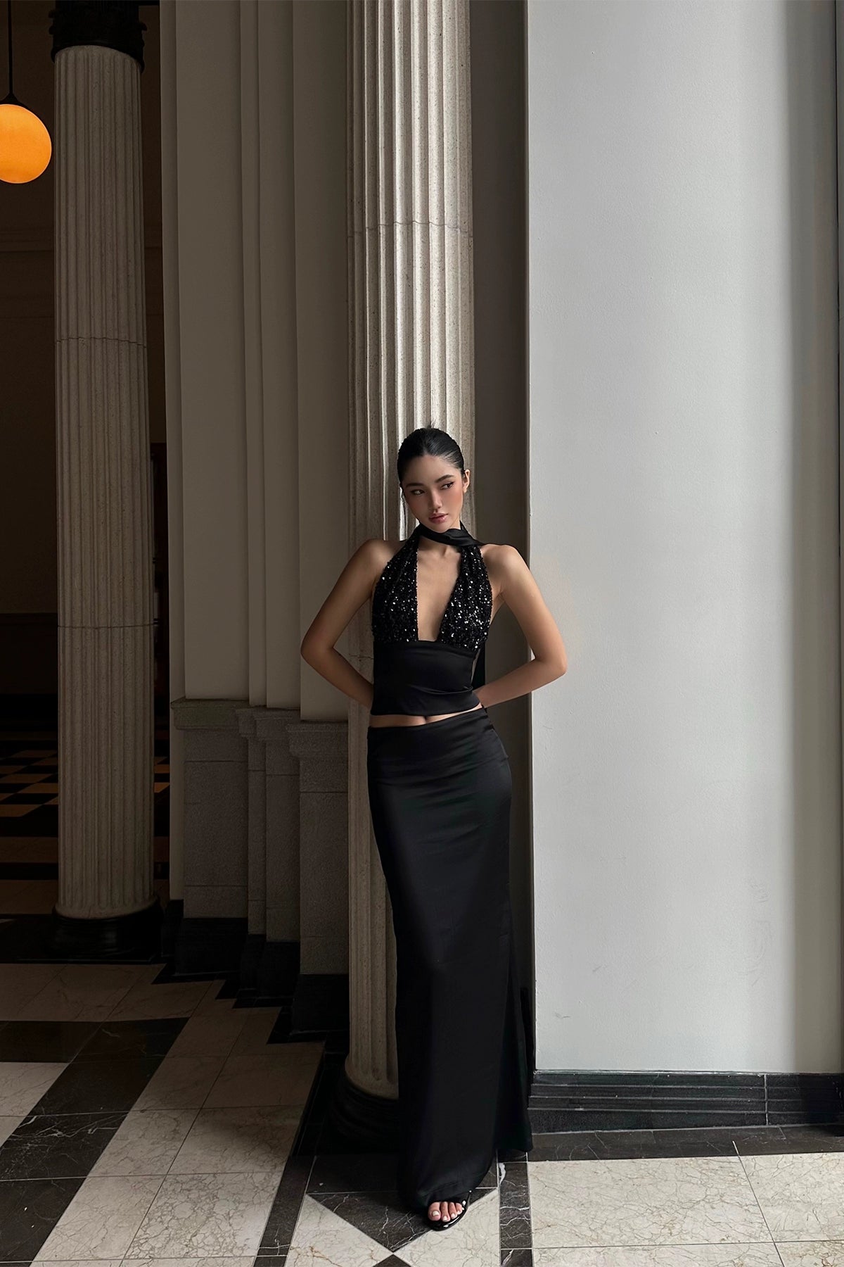 Black High-Waisted Straight Maxi Skirt