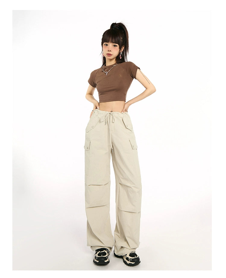 High-Waist Drawstring Cargo Joggers - chiclara