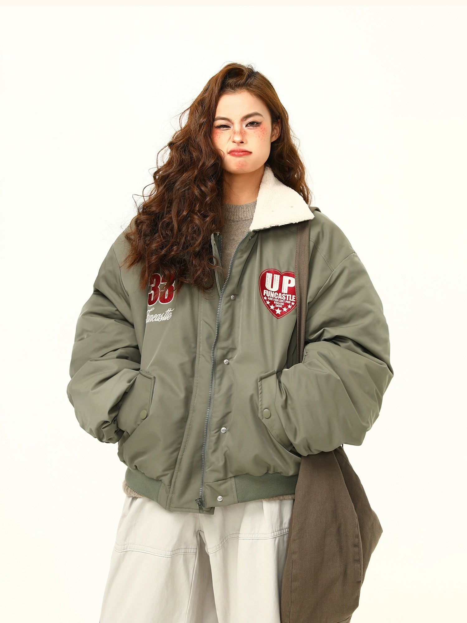 Varsity Patch Oversized High Neck Bomber Jacket