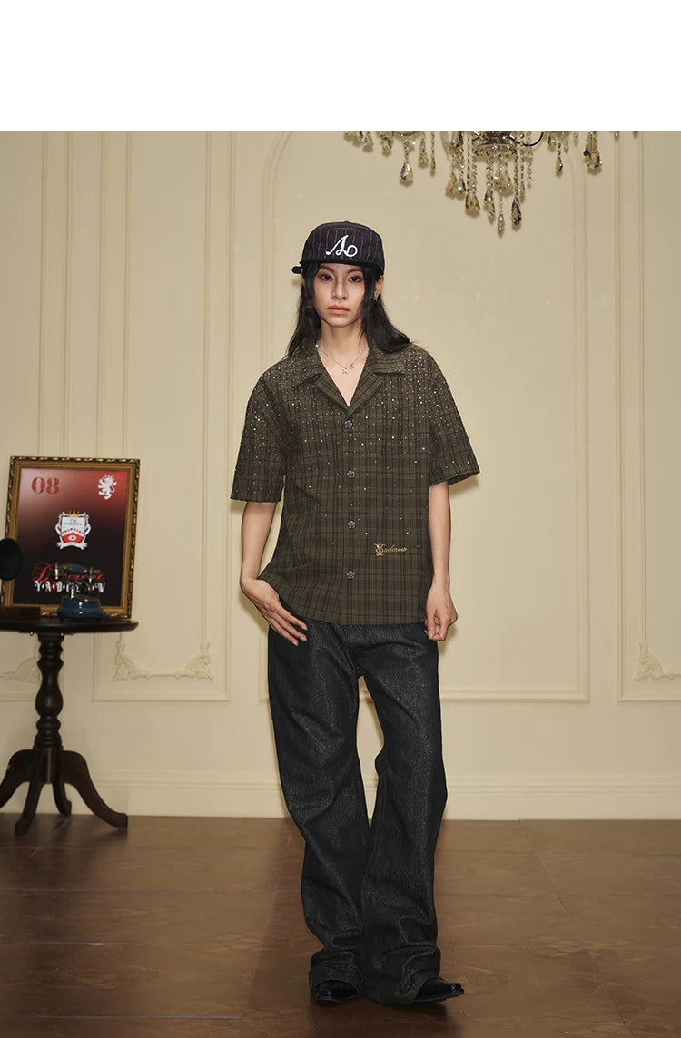 Embellished Plaid Camp Collar Shirt