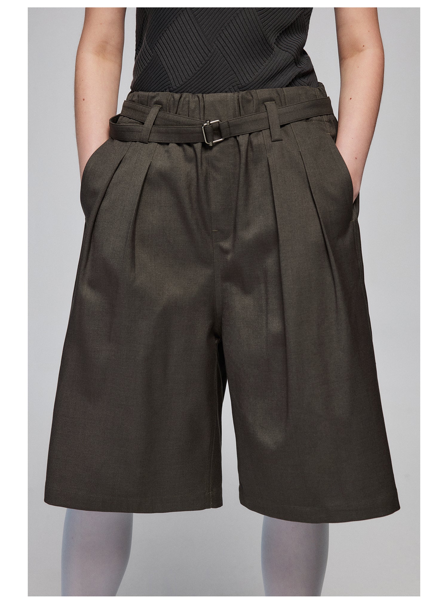 Pleated Bermuda Shorts with Belt